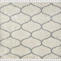 Oval Cream/Gray 5.1 ft. W x 7 ft. L Trellis Area Rug by Eviva