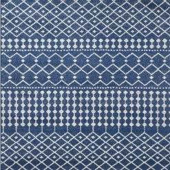 Grid Navy/Cream 5.1 ft. W x 5.1 ft. L Round Geometric Area Rug by Eviva