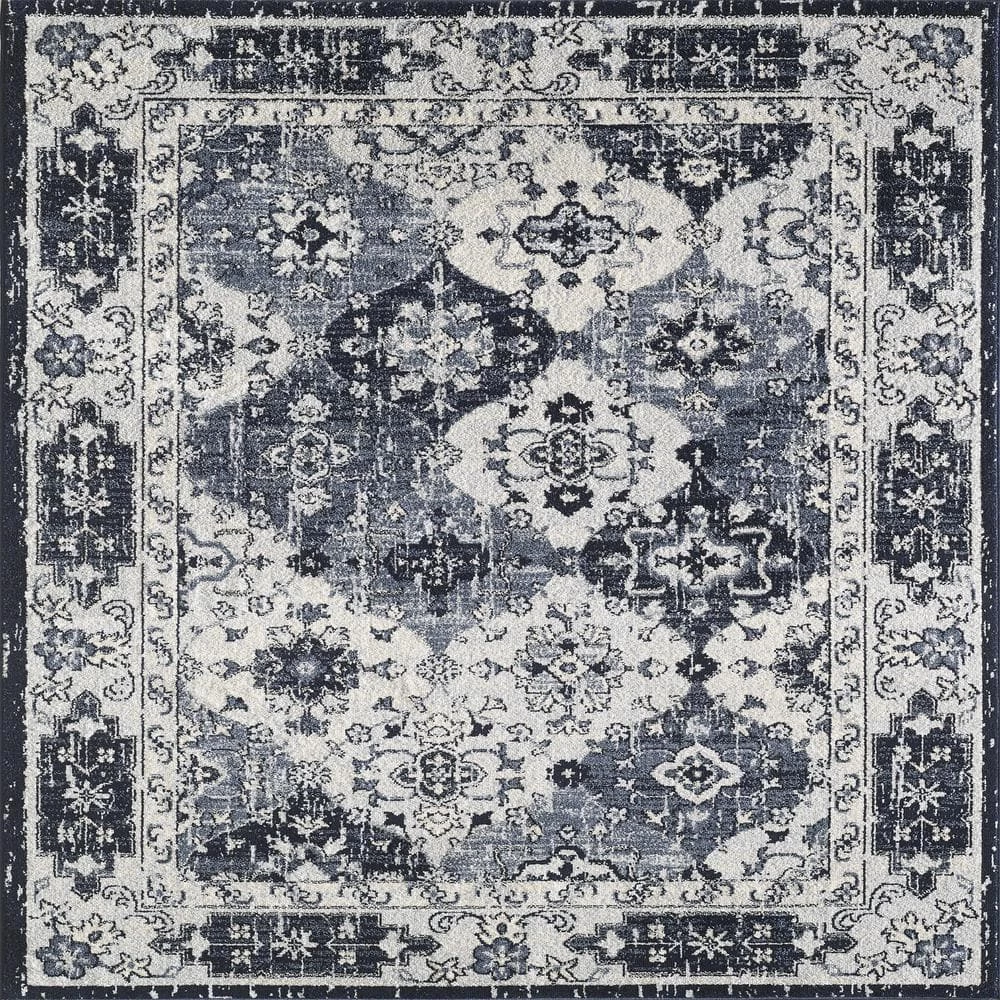 Mosaic Navy/Gray 6 ft. x 9 ft. Oriental Area Rug by Eviva 1 Mosaic Navy/Gray 6 ft. x 9 ft. Oriental Area Rug by Eviva