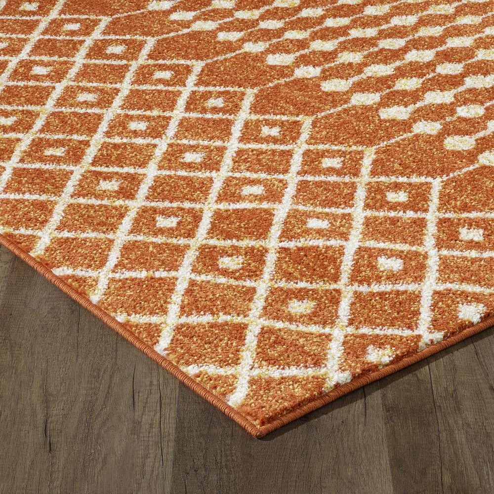 Grid Orange/Cream 5.1 ft. W x 5.1 ft. L Round Geometric Rug by Eviva 2 Grid Orange/Cream 5.1 ft. W x 5.1 ft. L Round Geometric Rug by Eviva - Image 2