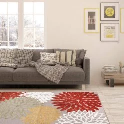 Nature Orange/Cream 2 ft. W x 8 ft. L Runner Floral Area Rug by Eviva