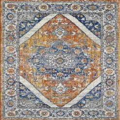 Vintage Orange/Navy 9 ft. x 12 ft. Oriental Area Rug by Eviva
