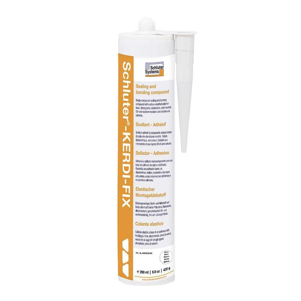 Kerdi-Fix 290 ml Bright White Sealing/Bonding Compound by Schluter 1 Kerdi-Fix 290 ml Bright White Sealing/Bonding Compound by Schluter