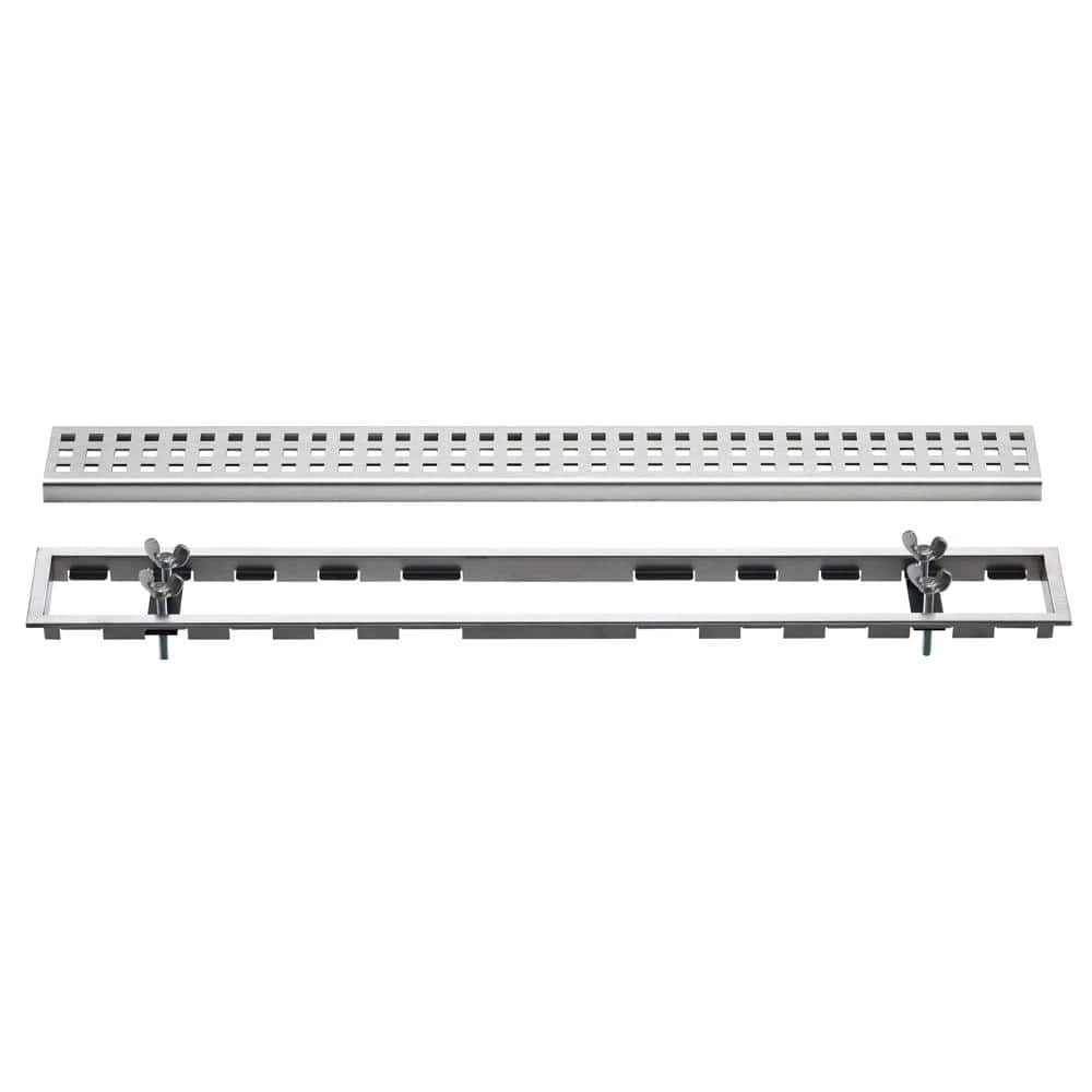 Kerdi-Line Brushed Stainless Steel 23-5/8 in. Locking Perforated Grate Assembly with 3/4 in. Frame by Schluter 1 Kerdi-Line Brushed Stainless Steel 23-5/8 in. Locking Perforated Grate Assembly with 3/4 in. Frame by Schluter