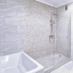 Kerdi-Shower-Kit 38 in. x 60 in. Off-Center Shower Kit in ABS with Stainless Steel Drain Grate by Schluter -Eviva Sales Store schluter shower systems installation kits ksk9651525sabse 31 1000